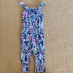Lilly Pulitzer Navy Floral Jumpsuit - Pink & Light Blue Leaf Print size XS